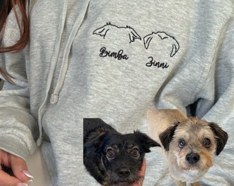 Custom embroidered pet portrait hoodie sweater, dog, line art graphic portrait , special gift, memory, loss gift, loved one pet condolences,