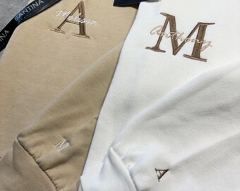 matching embroidered couples hoodies, boyfriend girlfriend name initial, anniversary hoodie, Christmas gift for partner, couples gifts