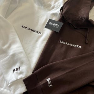 Embroidered Roman Numeral Date Hoodie, Personalized Couple Gift