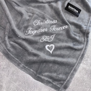 Personalised embroidered blanket throw, personal message, home Christmas family gift, boyfriend girlfriend snuggle mum dad sister gift idea