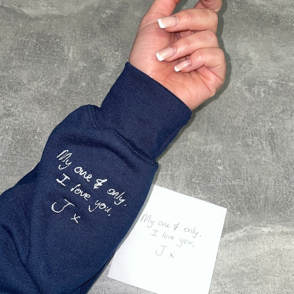 Embroidered your HANDWRITING personalised sweatshirt unisex couples anniversary wedding special occasion sentimental gift mum dad bf gf wife