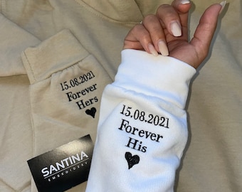 Custom Embroidered Hoodie or Sweatshirt, Personalized Couple Anniversary Gift