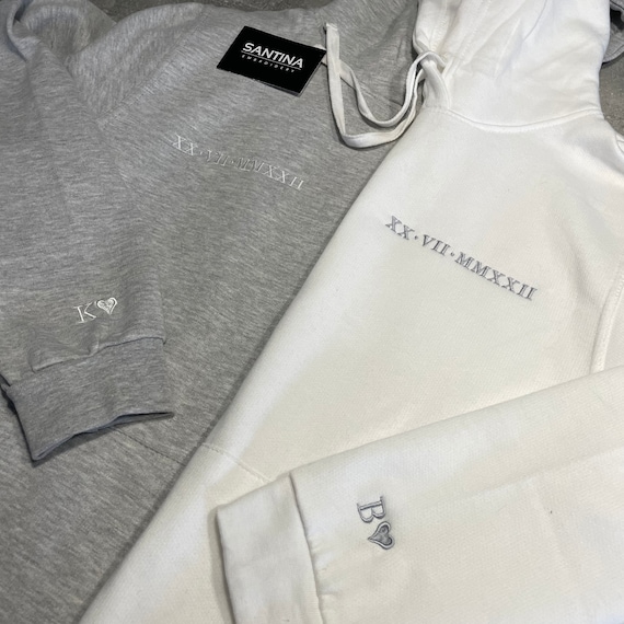 Hoodie For Couples Embroidered Roman Numeral Matching Hoodie