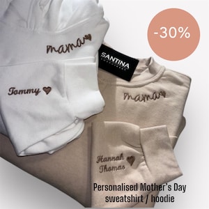 CUSTOM embroidered Mama neckline, mothers day sweatshirt crewneck hoodie, gift for mum, childrens name, mama crew, mum sweatshirt thoughtful