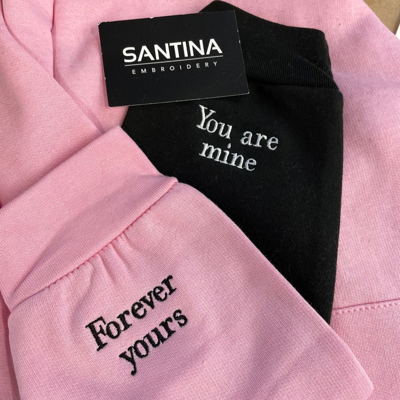 custom personalised matching hoodies, anniversary, christmas gift, for partner, embroidered sweatshirt, bf gf, best friend gift, wedding image 4