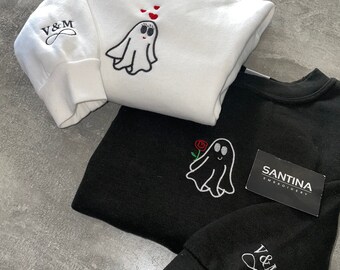 felpa di halloween fantasma ricamata su misura, felpa con cappuccio abbinata anime gemelle, coppie bf gf, vestito stagione spettrale di halloween.