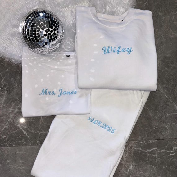 Embroidered Bridal Outfit Set, Custom Bride Sweatshirt, Honeymoon Outfit