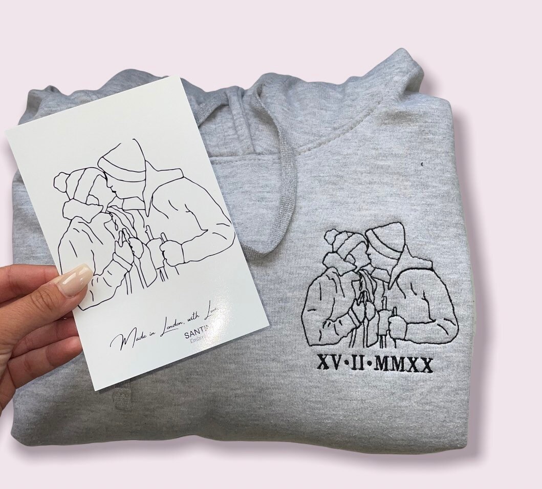 Personalised Embroidered Line Art Hoodie Couples Gift Etsy UK