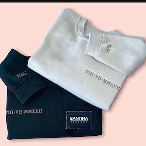 Personalised embroidered valentines sweatshirts Roman numerals couple gifts wedding birthday anniversary gf bf lgbtq crewneck sweater hoodie