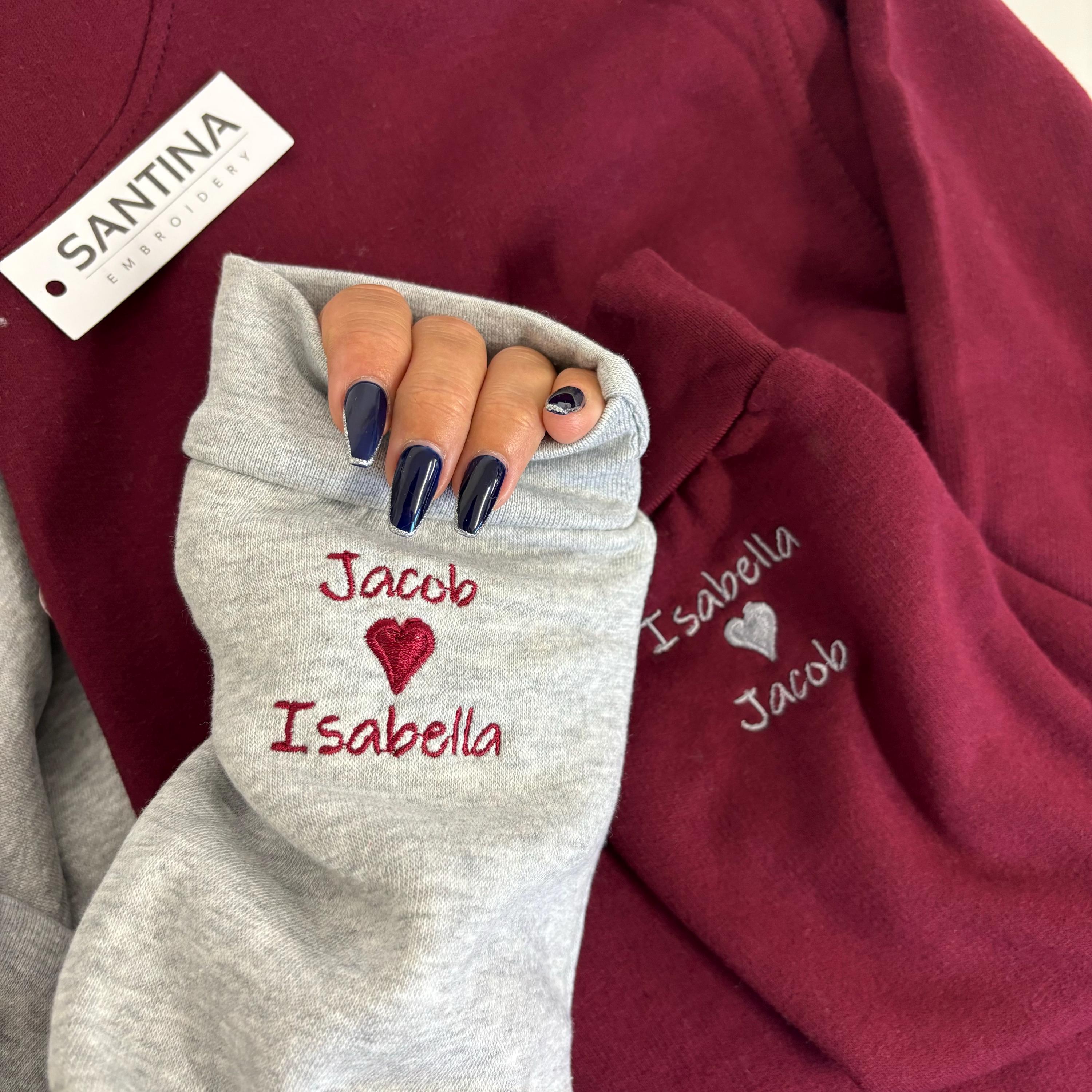 Felpe Con Cappuccio Personalizzate Per Coppie – Ricamate A Mano Con Data In Numeri Romani E Iniziali Sulla Manica, Beige, Unisex - 3