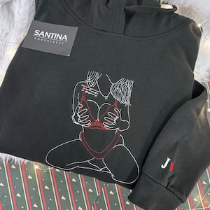 Custom Embroidered Spicy Sweatshirt for Boyfriend, Portrait Sweatshirt from Photo, Line Art Photo Crewneck, Valentine Gift for Him