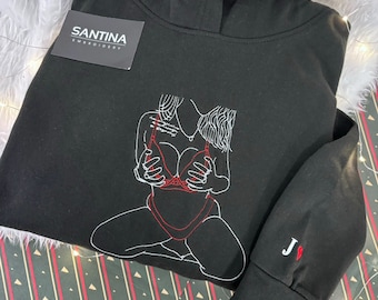 Custom Embroidered Spicy Sweatshirt for Boyfriend, Portrait Sweatshirt from Photo, Line Art Photo Crewneck, Valentine Gift for Him