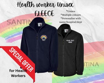 Personalised health worker Fleece Jacket, doctor nurse Christmas gift, Embroidered staff healthcare small business uniform, custom text