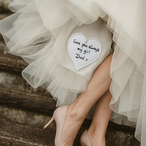 Custom wedding dress handwritten embroidered patch. Something blue for bride, gift to bride from mum dad grandparents, keepsake special gift