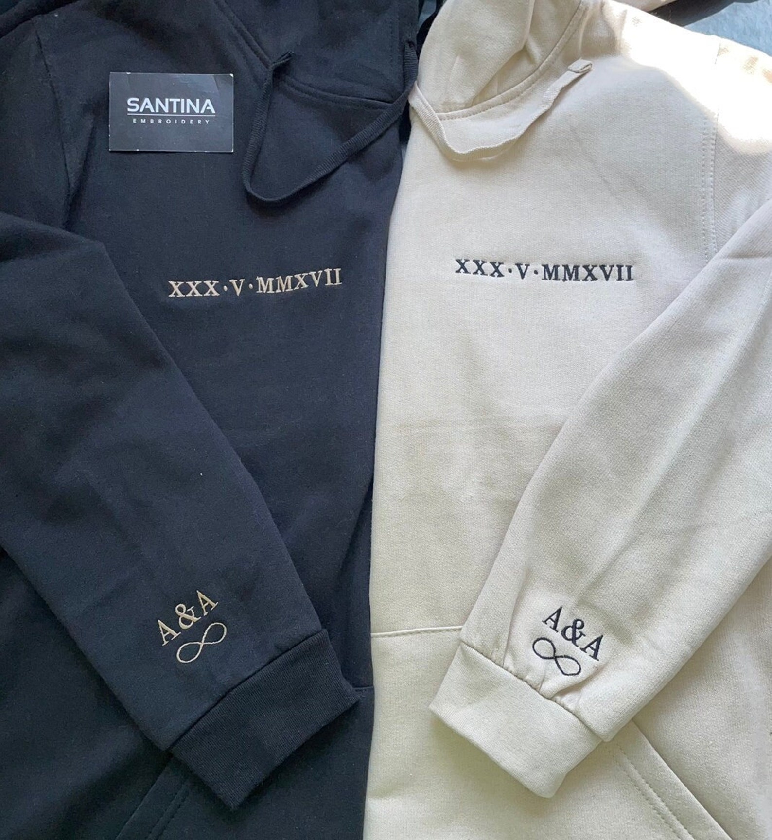 Roman Numeral Embroidered Matching ANNIVERSARY Hoodie, Custom Date