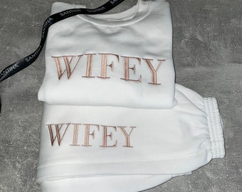 Personalized Bridal Tracksuit, Embroidered Wifey Sweatshirt, Wedding Gift
