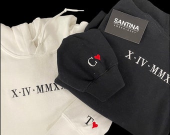 Personalised embroidered hoodie,couples gifts boyfriend girlfriend wife husband,anniversary wedding birthday matching sweaters Roman numeral