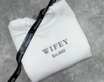 Personalised embroidered wifey  sweatshirt jumper hoodie. Gift for bride, wedding hen do gifts, custom sweater girlfriend anniversary couple