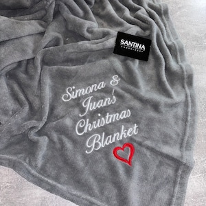 Personalised embroidered blanket throw, personal message, home Christmas family gift, boyfriend girlfriend snuggle mum dad sister gift idea