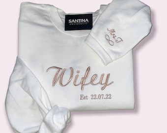 Personalised embroidered wifey  sweatshirt bride jumper hoodie. Gift for bride, wedding hen do gifts, custom sweater girlfriend anniversary