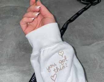 Personalized Embroidered Crew Neck Sweatshirt, Handwriting Message, Mental Health Gift