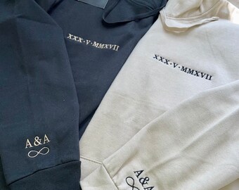 Personalisiertes gesticktes Datum Hoodie Jahrestag, Geschenk