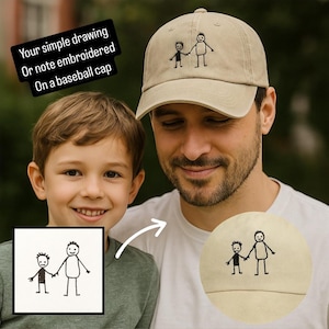 Casquette brodée personnalisée avec le dessin ou l'écriture de votre enfant | Chapeau papa personnalisé | Cadeau fête des pères | Cadeau pour lui | Grand-père | Mari
