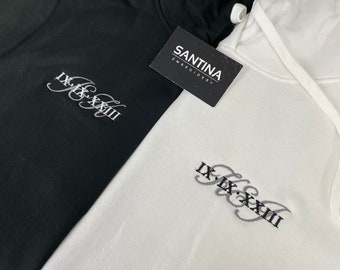 Op maat geborduurde hoodie met Romeinse cijfers, jubileumdatum, sweater met initiaal