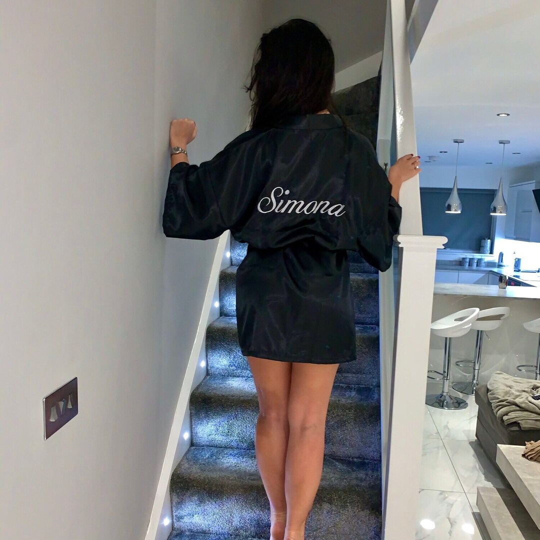 Personalised Embroidered Silky Satin Robe, Make up Robe, Beauty Robe ...