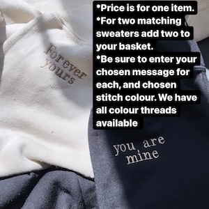 custom personalised matching hoodies, anniversary, christmas gift, for partner, embroidered sweatshirt, bf gf, best friend gift, wedding image 3