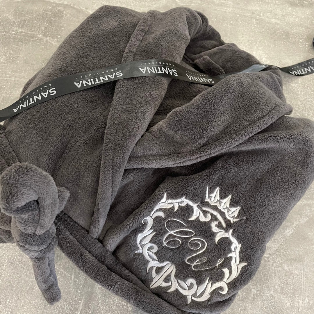 Personalised Luxury Embroidered Crest Dressing Gown Bath Robe, Mr and