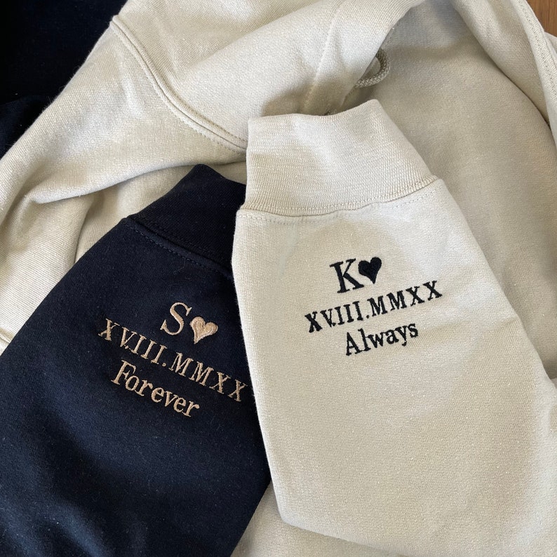 custom personalised matching hoodies, anniversary, christmas gift, for partner, embroidered sweatshirt, bf gf, best friend gift, wedding image 5