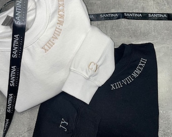 Sudadera con fecha bordada y números romanos, regalo de aniversario para parejas