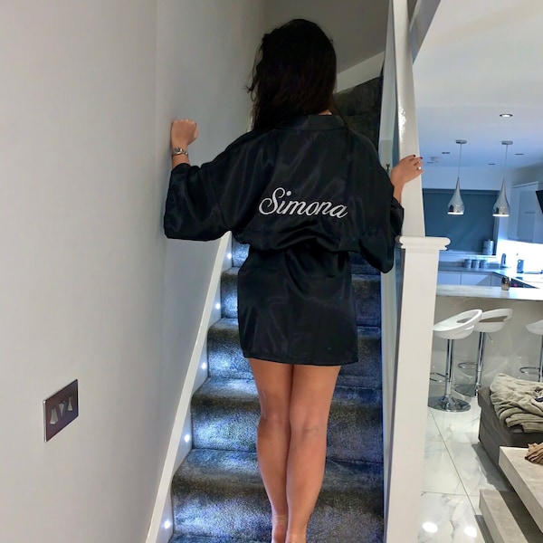 luxury personalised embroidered silky robe kimono , gift for her, personalised gift ideas, bride bridesmaid robe gifts