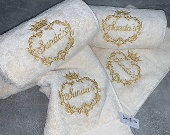 Toallas bordadas de lujo personalizadas Toalla de baño de mano, toallas de monograma de iniciales, regalos de Navidad de inauguración de la casa de aniversario de compromiso de boda