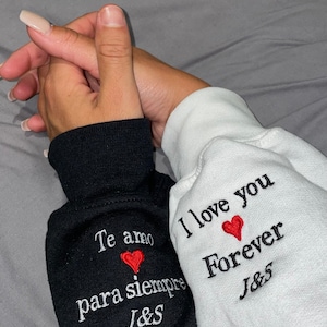 custom personalised matching hoodies, anniversary, christmas gift, for partner, embroidered sweatshirt, bf gf, best friend gift, wedding image 6