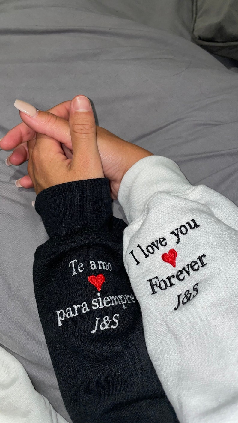 custom personalised matching hoodies, anniversary, christmas gift, for partner, embroidered sweatshirt, bf gf, best friend gift, wedding image 6