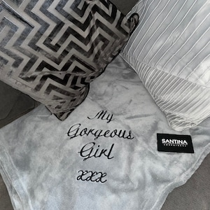 Personalised embroidered any text, custom message blanket, soft fleece throw, home decor,birthday anniversary wedding gift couple girlfrien
