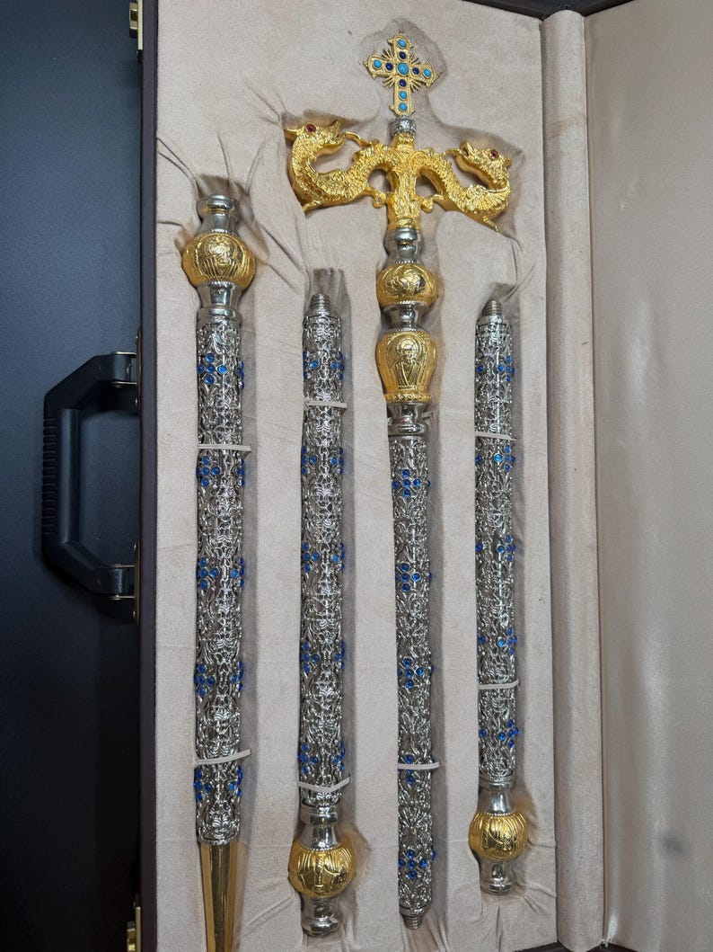 Bishop Stick, handmade Silver Gold Plated bishops staff, bishop gift, crosier. image 2