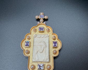 Handmade Silver Pectoral Cross with Zircon Stones - Church Gift