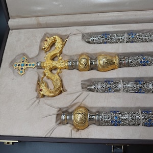 Bishop Stick, handmade Silver Gold Plated bishops staff, bishop gift, crosier. image 1
