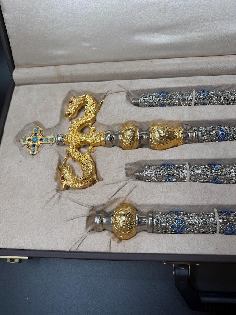 Bishop Stick, handmade Silver Gold Plated bishops staff, bishop gift, crosier. image 1