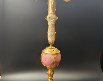 Cruz de altar hecha a mano en plata 925, cruz de piedra semipreciosa, báculo episcopal, regalo cristiano ortodoxo