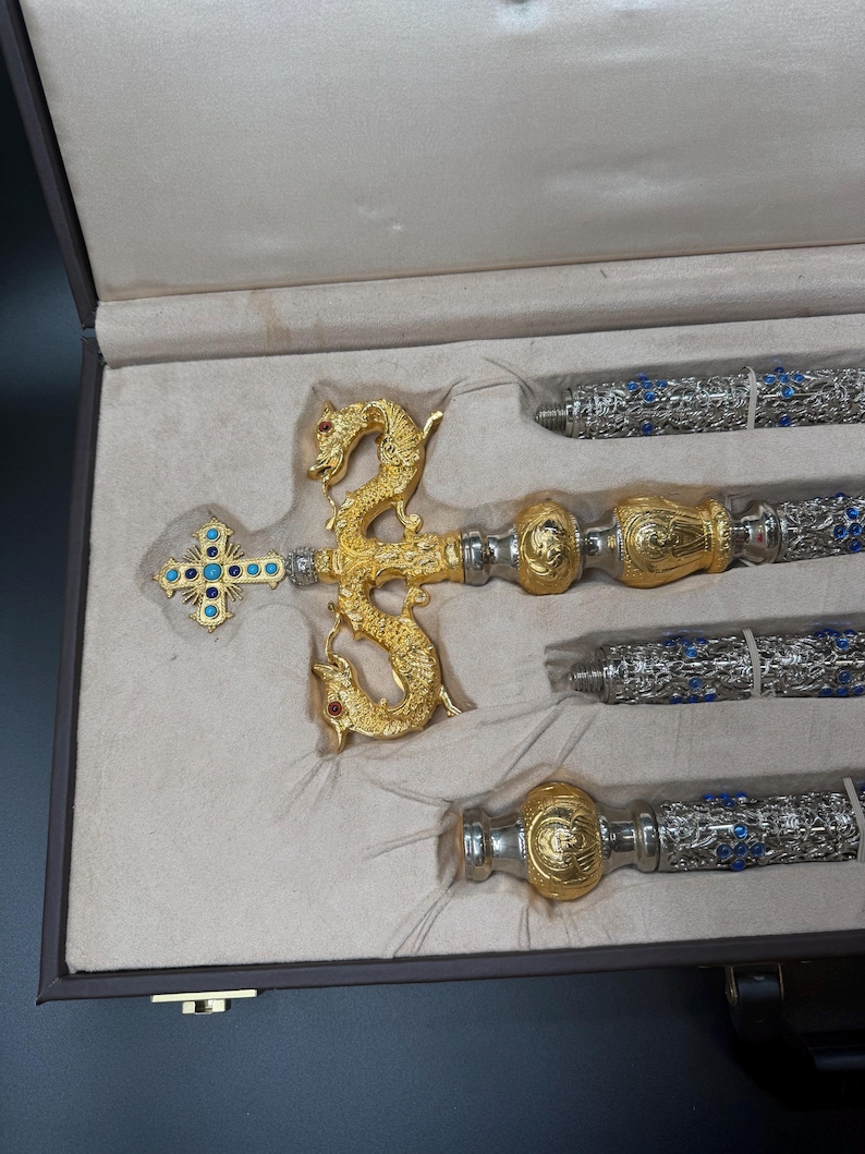 Bishop Stick, handmade Silver Gold Plated bishops staff, bishop gift, crosier. image 3
