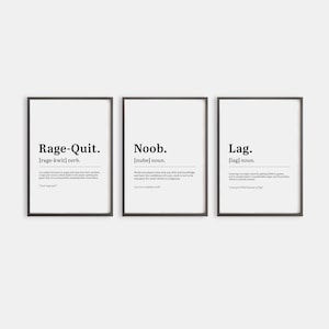 Gaming prints | Set of 3 | Boys bedroom posters | Dictionary definition | Game room decor | A4, A3 PRINTS ONLY