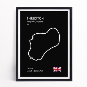 Thruxton racebaanposter | Cadeau motorsportfan | Britse autosport | Alleen A4-afdruk.