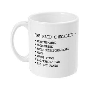 Lista de verificación previa a la incursión / Taza de juego Tarkov / Taza de 11 oz / Impresión en ambos lados