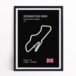 Donington Park-racebaanposter | Cadeau motorsportfan | Britse autosport | Alleen A4-afdruk.