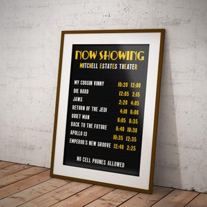 Personalised Retro Cinema Listings Poster, Home Theatre Room, Movie Room Poster - A3 & A4 Print Only