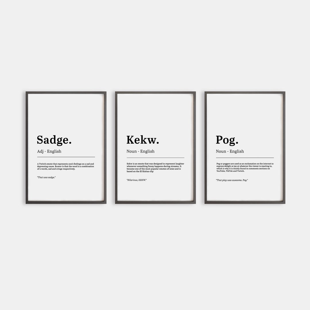 Sadge Kekw Pog Gaming Prints Dictionary Definition Game Room Decor Boys Room Prints A4 PRINT